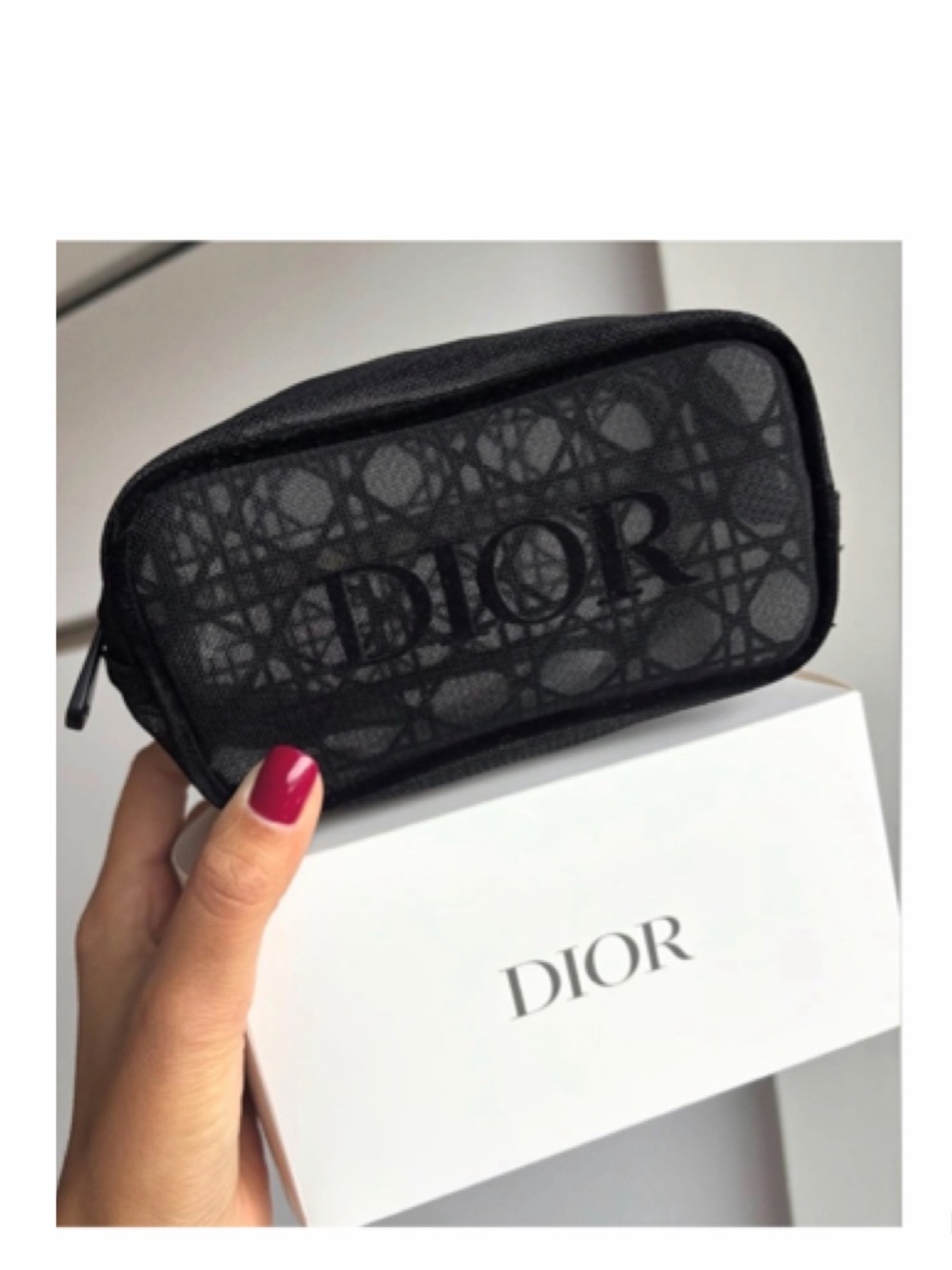 NEW Dior Black Mesh Makeup Bag Cosmetic Pouch Clutch
